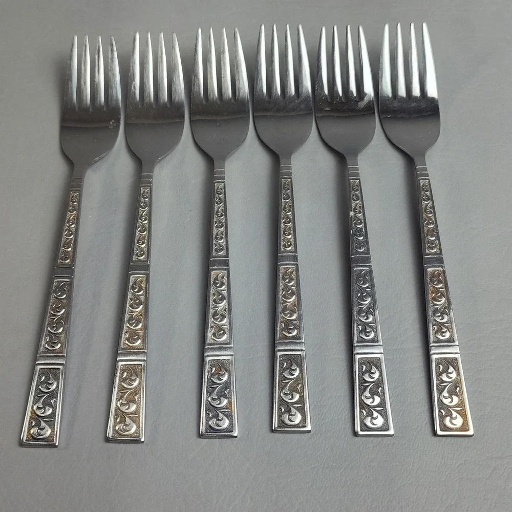 Vintage Riviera RIF4 Stainless Flatware Japan Set Of 43 Scroll Black Textured